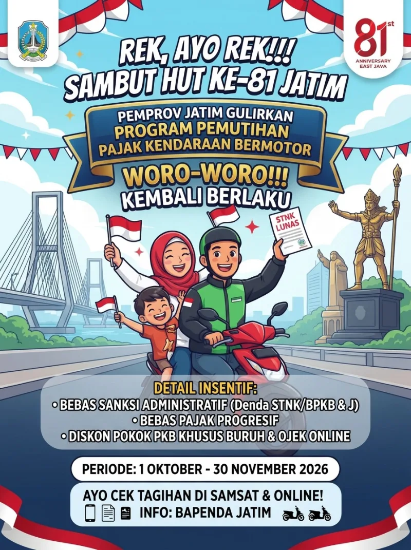 Woro-Woro!!!, Pemprov Jatim Kembali Berlakukan Pemutihan Pajak Kendaraan, Catat Alur Cek Tagihannya