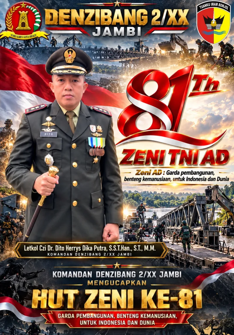 Peringati HUT Ke-81 Zeni TNI AD, Denzibang 2/XX Jambi Tegaskan Komitmen Pengabdian untuk Bangsa dan Dunia