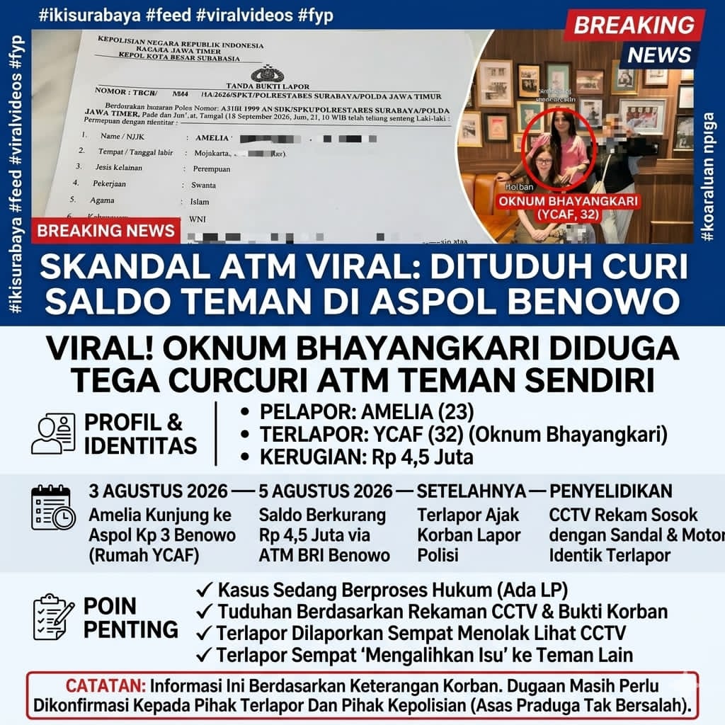 BENANARKAH??? Ada Dugaan Pencurian ATM Rp4,5 Juta di Benowo Surabaya, "Seret Nama Oknum Bhayangkari"???