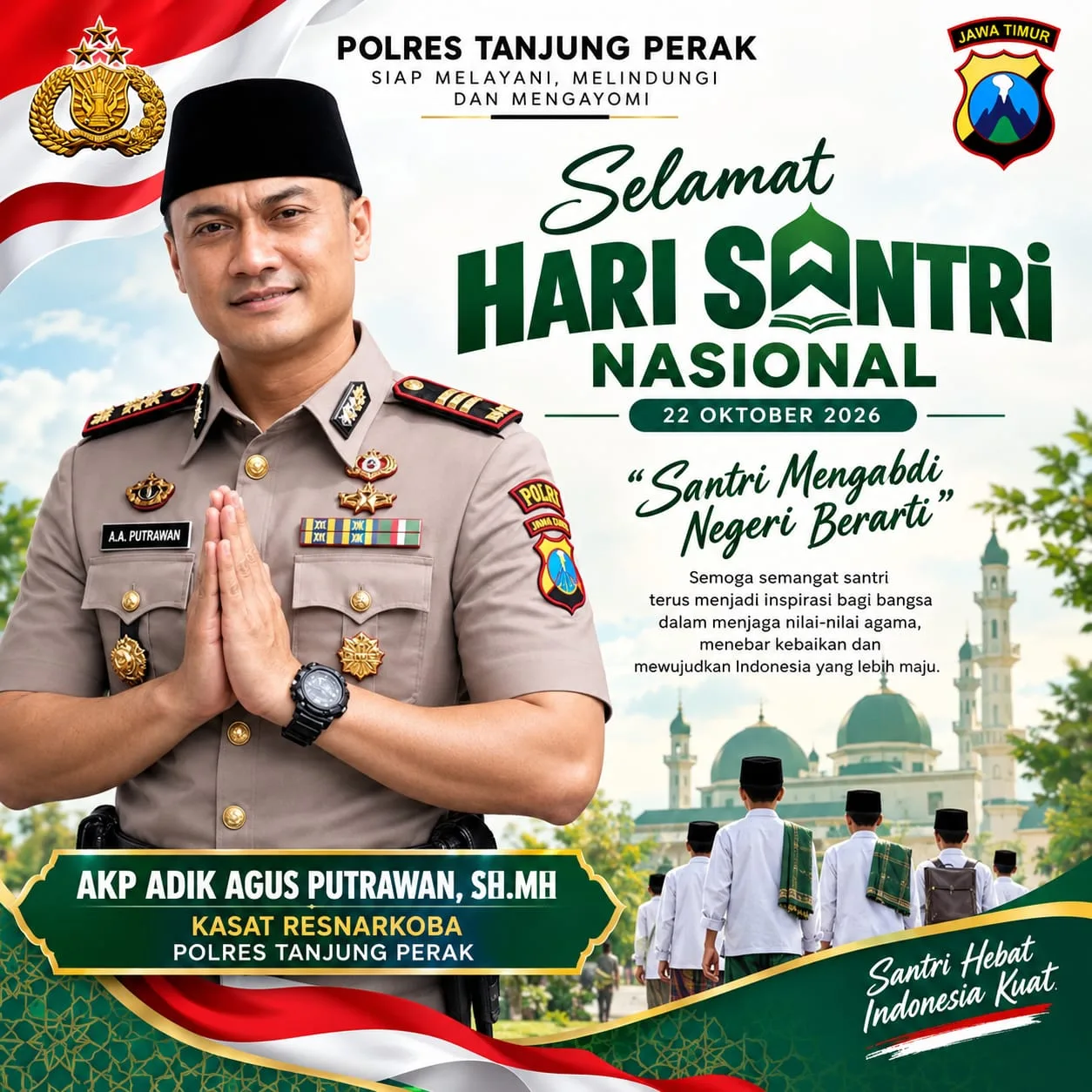 Pesan Kasatresnarkoba Tanjung Perak di Hari Santri : Ajak Santri Jadi Benteng Karakter Bangsa dan Cintai NKRI